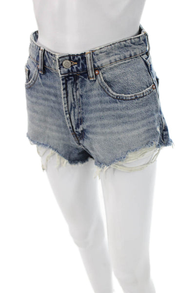 Zara Unisex 90s Blue Cotton Button Shorts Size 4