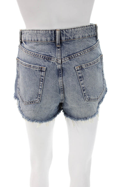 Zara Unisex 90s Blue Cotton Button Shorts Size 4