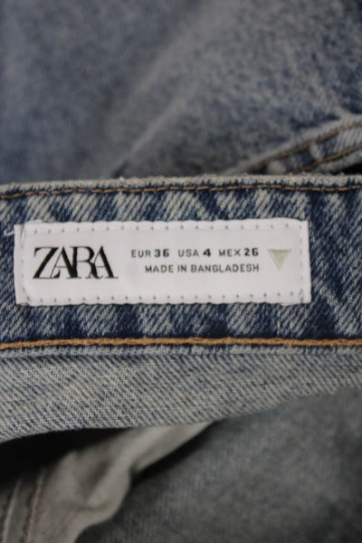 Zara Unisex 90s Blue Cotton Button Shorts Size 4