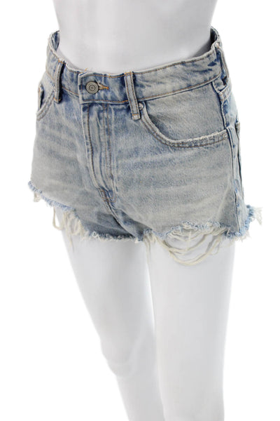 Zara Unisex Light Blue Solid Cotton 90s Spring Shorts Size 4