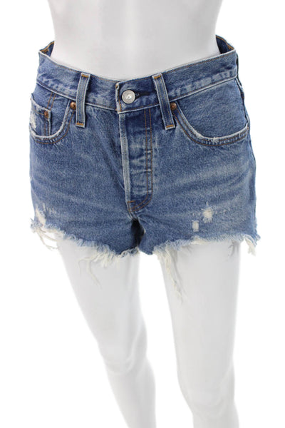Levi Strauss & Co Womens Blue Cotton Solid 90s Shorts Size 25