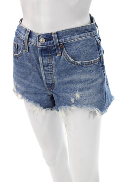 Levi Strauss & Co Womens Blue Cotton Solid 90s Shorts Size 25