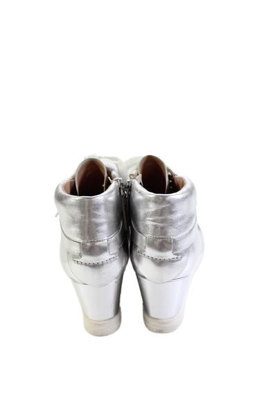 Linea Paolo Womens Leather Glitter Detail Wedge Sneakers Silver Size 8 Medium