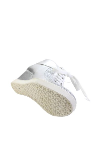 Linea Paolo Womens Leather Glitter Detail Wedge Sneakers Silver Size 8 Medium