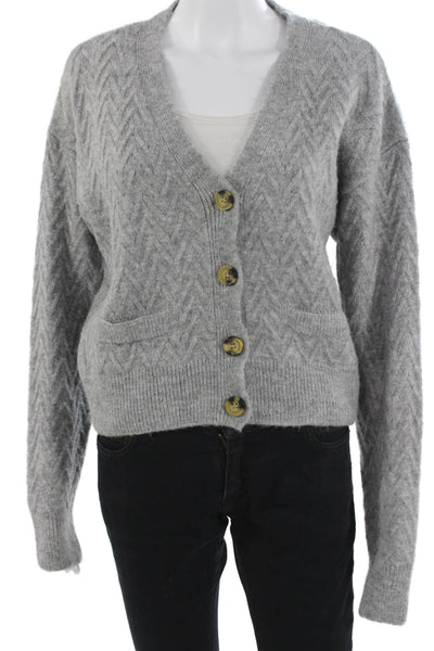 Zara Unisex Gray Herringbone V-Neck Button Cardigan Long Sleeve Size S