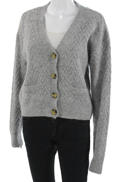 Zara Unisex Gray Herringbone V-Neck Button Cardigan Long Sleeve Size S