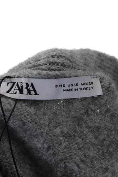 Zara Unisex Gray Herringbone V-Neck Button Cardigan Long Sleeve Size S