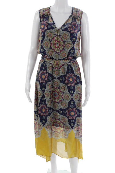 Shoshanna Women Maxi Blouson Dress Dark Blue V Neck Sleeveless Size 4