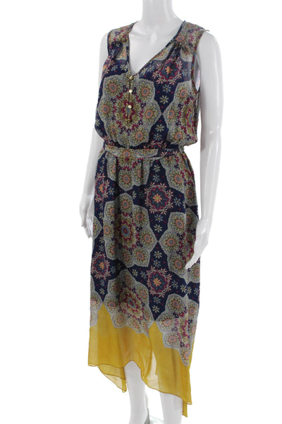 Shoshanna Women Maxi Blouson Dress Dark Blue V Neck Sleeveless Size 4