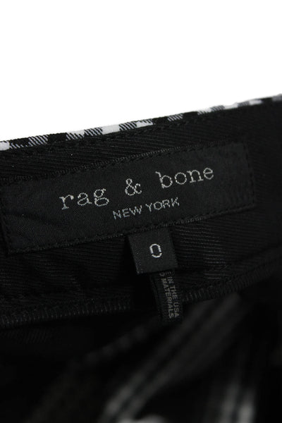 Rag & Bone Women Ankle Cropped Pants Black Check Button Size 0