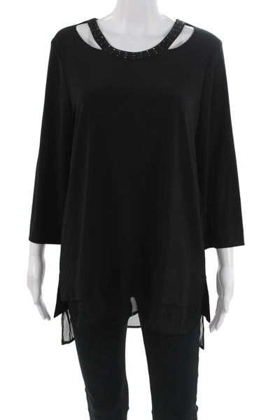 Joseph Ribkoff Women Black Solid Tunic Blouse 3/4 Sleeve Round Neck Size 10