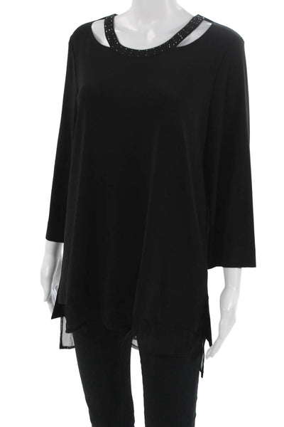 Joseph Ribkoff Women Black Solid Tunic Blouse 3/4 Sleeve Round Neck Size 10