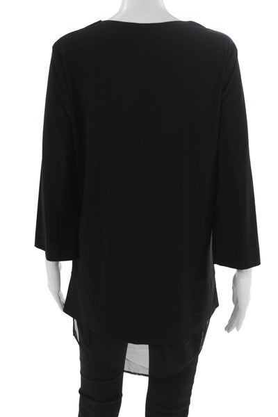 Joseph Ribkoff Women Black Solid Tunic Blouse 3/4 Sleeve Round Neck Size 10