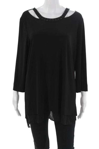 Joseph Ribkoff Women Tunic Blouse Black Round Neck 3/4 Sleeve Size 14