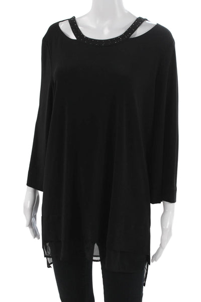 Joseph Ribkoff Women Tunic Blouse Black Round Neck 3/4 Sleeve Size 14