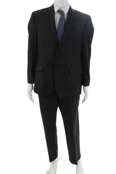 Calvin Klein Mens 2 Piece Dark Gray Striped 100% Wool Suit Size 40