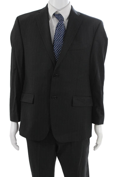 Calvin Klein Mens 2 Piece Dark Gray Striped 100% Wool Suit Size 40