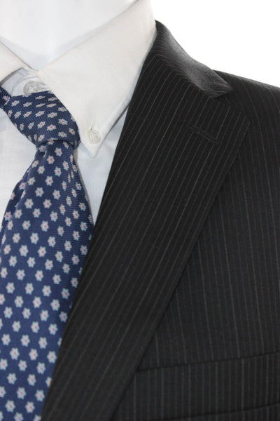 Calvin Klein Mens 2 Piece Dark Gray Striped 100% Wool Suit Size 40