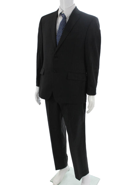 Calvin Klein Mens 2 Piece Dark Gray Striped 100% Wool Suit Size 40
