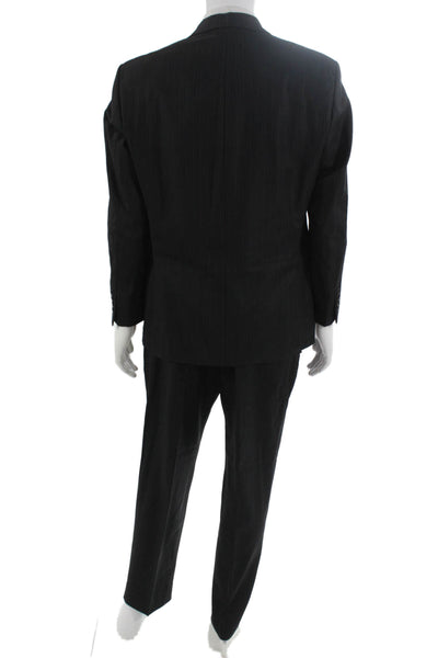 Calvin Klein Mens 2 Piece Dark Gray Striped 100% Wool Suit Size 40