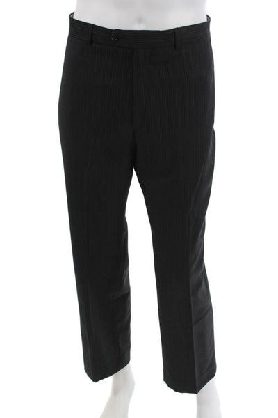 Calvin Klein Mens 2 Piece Dark Gray Striped 100% Wool Suit Size 40