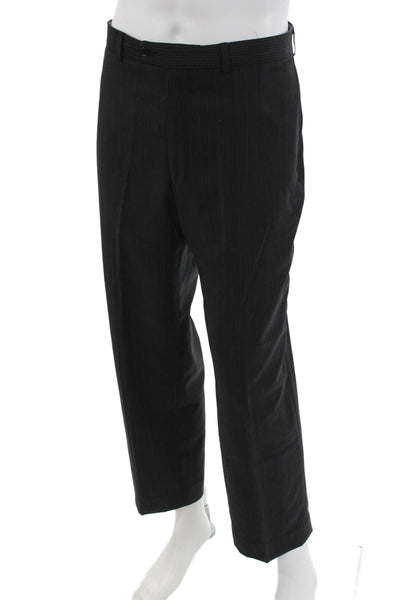 Calvin Klein Mens 2 Piece Dark Gray Striped 100% Wool Suit Size 40