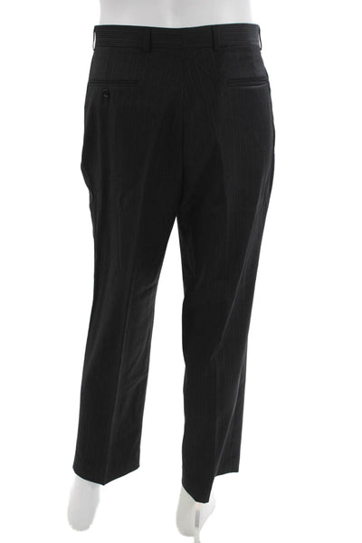 Calvin Klein Mens 2 Piece Dark Gray Striped 100% Wool Suit Size 40