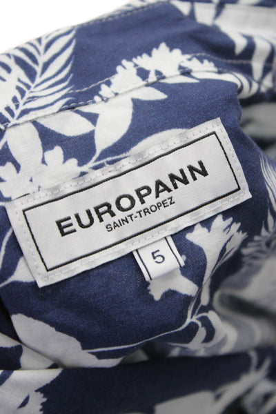 Europann Mens Floral Print Button Down Shirt Blue White Cotton Size 5