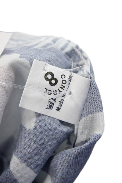 Europann Mens Floral Print Button Down Shirt Blue White Cotton Size 5