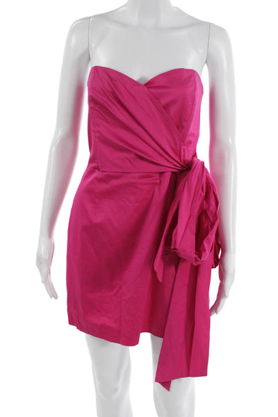 French Connection Women Mini Wrap Dress Pink Cotton Tie Above Knee Size 10