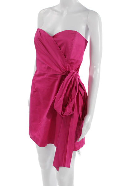 French Connection Women Mini Wrap Dress Pink Cotton Tie Above Knee Size 10