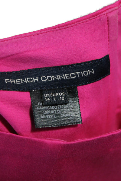 French Connection Women Mini Wrap Dress Pink Cotton Tie Above Knee Size 10