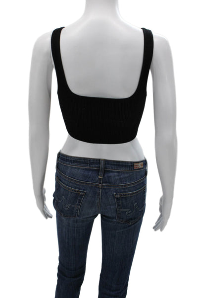 Babaton Womens Cropped Tank Square Neck Sleeveless Black Size S