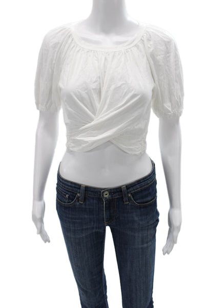 A.L.C. Womens Cropped Cotton Round Neck Peasant Blouse Short Sleeve Size XS