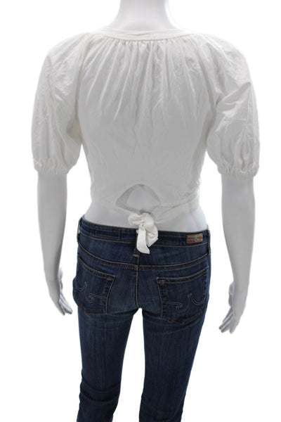 A.L.C. Womens Cropped Cotton Round Neck Peasant Blouse Short Sleeve Size XS