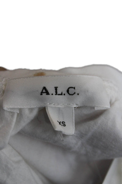 A.L.C. Womens Cropped Cotton Round Neck Peasant Blouse Short Sleeve Size XS