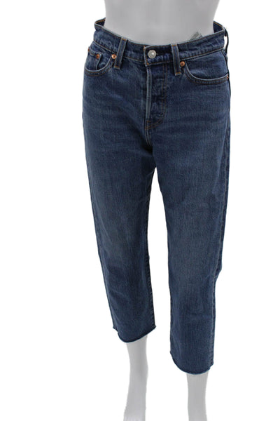 Levis Unisex Cropped Straight High Rise Dark Blue Jeans Size 26