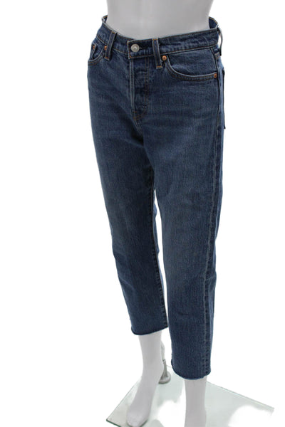 Levis Unisex Cropped Straight High Rise Dark Blue Jeans Size 26