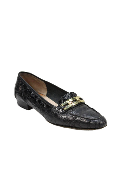 Salvatore Ferragamo Boutique Womens Embossed Leather Loafers Black Size 8 AA