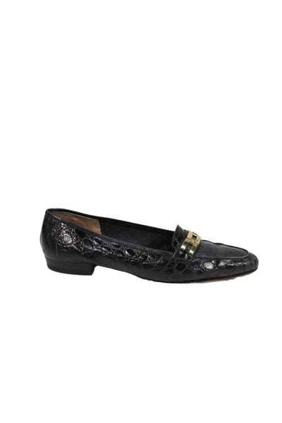 Salvatore Ferragamo Boutique Womens Embossed Leather Loafers Black Size 8 AA