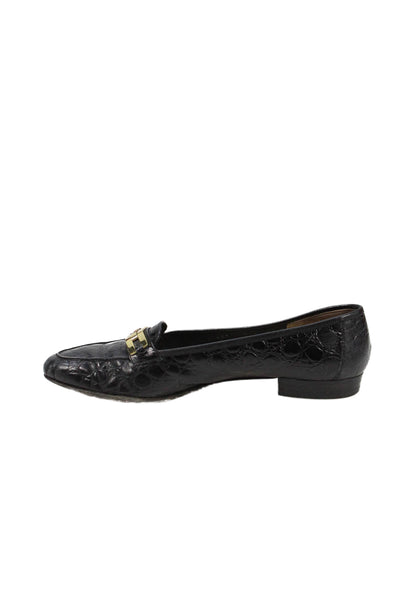 Salvatore Ferragamo Boutique Womens Embossed Leather Loafers Black Size 8 AA