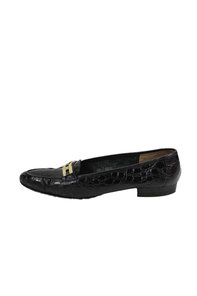 Salvatore Ferragamo Boutique Womens Embossed Leather Loafers Black Size 8 AA