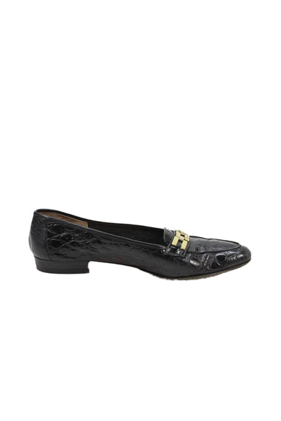Salvatore Ferragamo Boutique Womens Embossed Leather Loafers Black Size 8 AA