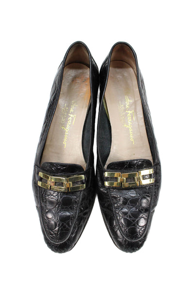 Salvatore Ferragamo Boutique Womens Embossed Leather Loafers Black Size 8 AA