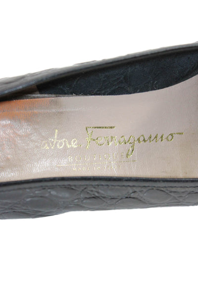 Salvatore Ferragamo Boutique Womens Embossed Leather Loafers Black Size 8 AA