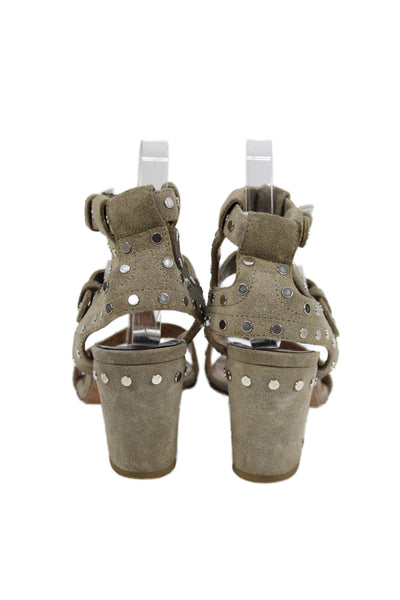 Laurence Dacade Womens Suede Studded T Strap Sandal Heels Beige Size 38 8