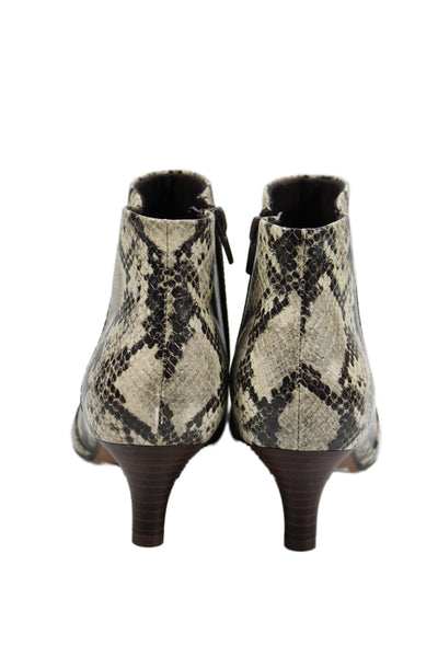 Clarks Womens Snakeskin Print Pointed Toe Judith Ankle Boots Beige Size 8
