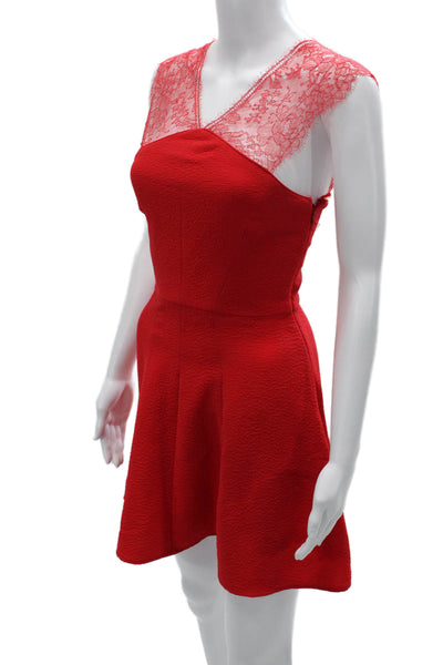 The Kooples Womens Fit & Flare Mini Dress Red V Neck Sleeveless Zip Size XS