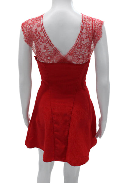 The Kooples Womens Fit & Flare Mini Dress Red V Neck Sleeveless Zip Size XS