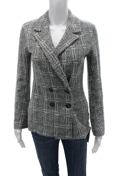 Topshop Womens Black Check Pea Coat Collared Button Long Sleeve Size 2